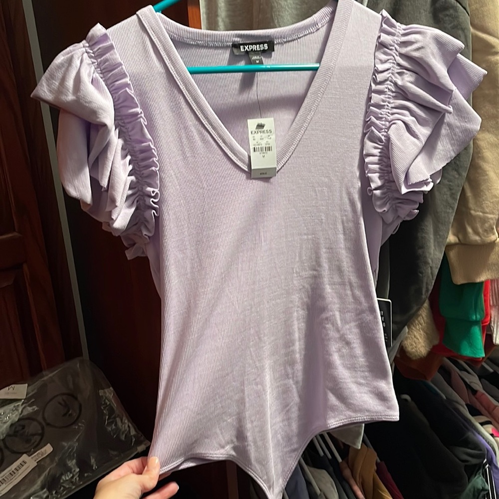 NWT Express V Neck Ruffle Sleeve Thong Bodysuit